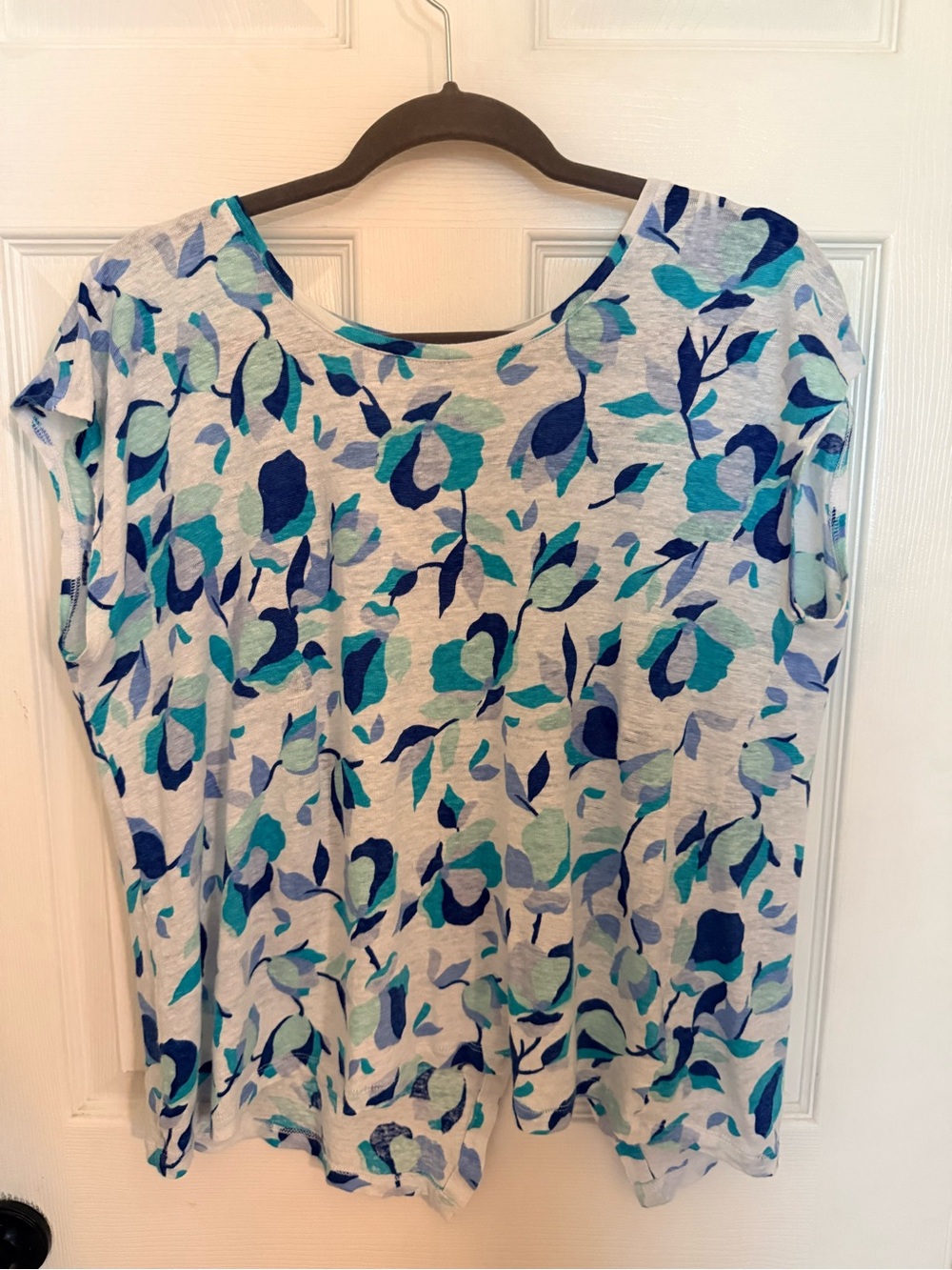 Rachel Zoe Blue & Teal Floral Scoop Neck Short Sleeve Top